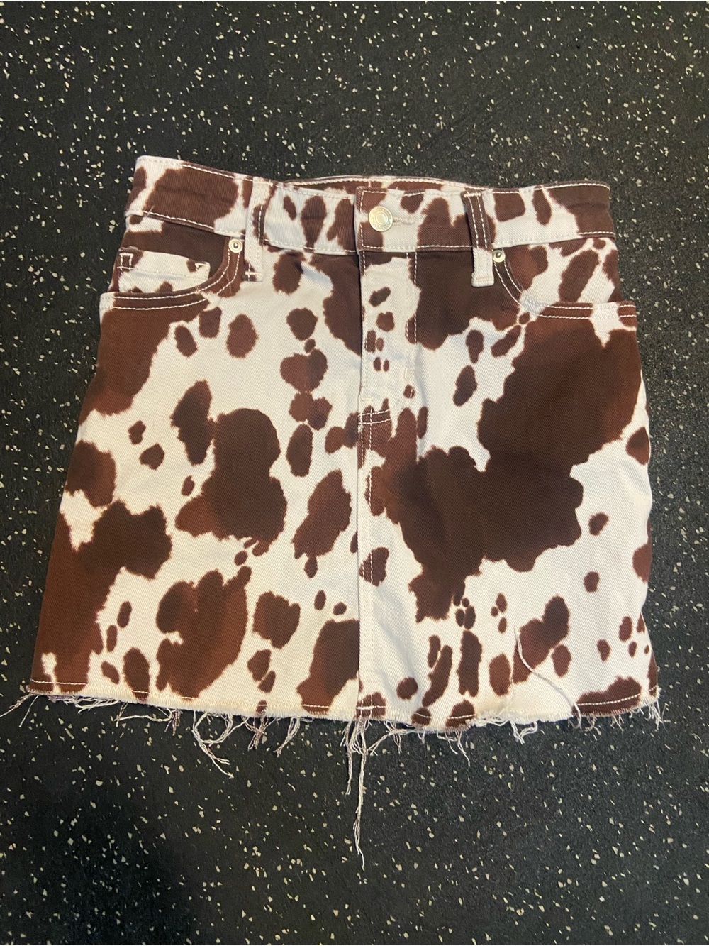 No Boundaries Brown & White Cow Print Denim Mini Skort